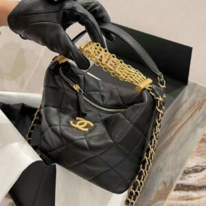Chanel AS3242 Small Hobo Bag Lambskin Strass Gold-Tone Metal Black