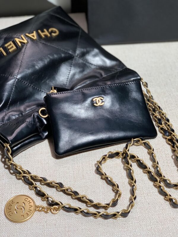 Chanel AS3260 22 Mini Handbag Shiny Calfskin Black with Gold A86