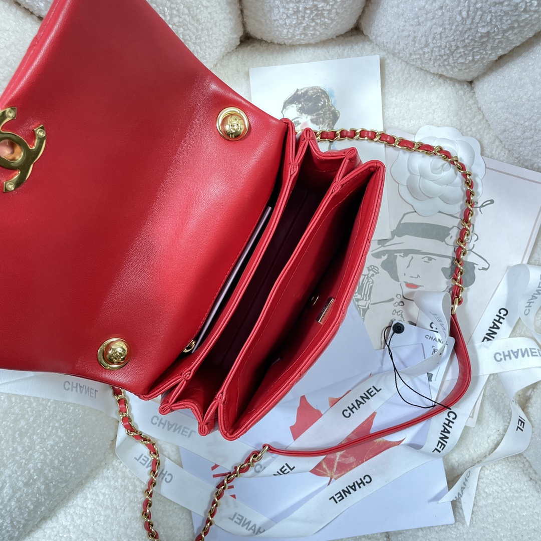 Chanel AS3366 Flap Bag 20cm Lambskin Red - lushenticbags