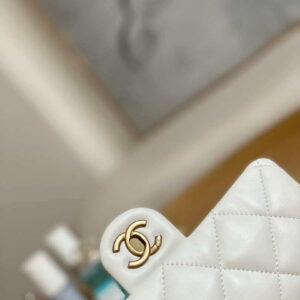 Chanel AS3457 Mini Flap Bag Lambskin & Gold-Tone Metal White