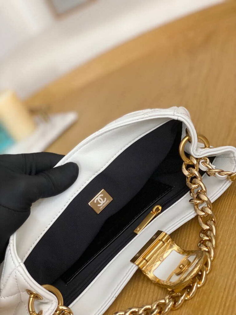 Chanel AS3476 Hobo Handbag Lambskin White - lushenticbags
