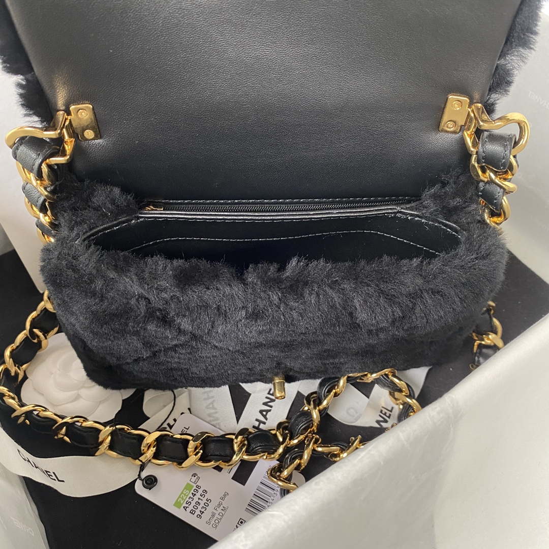 Chanel AS3498 Flap Bag Shearling Black - lushenticbags