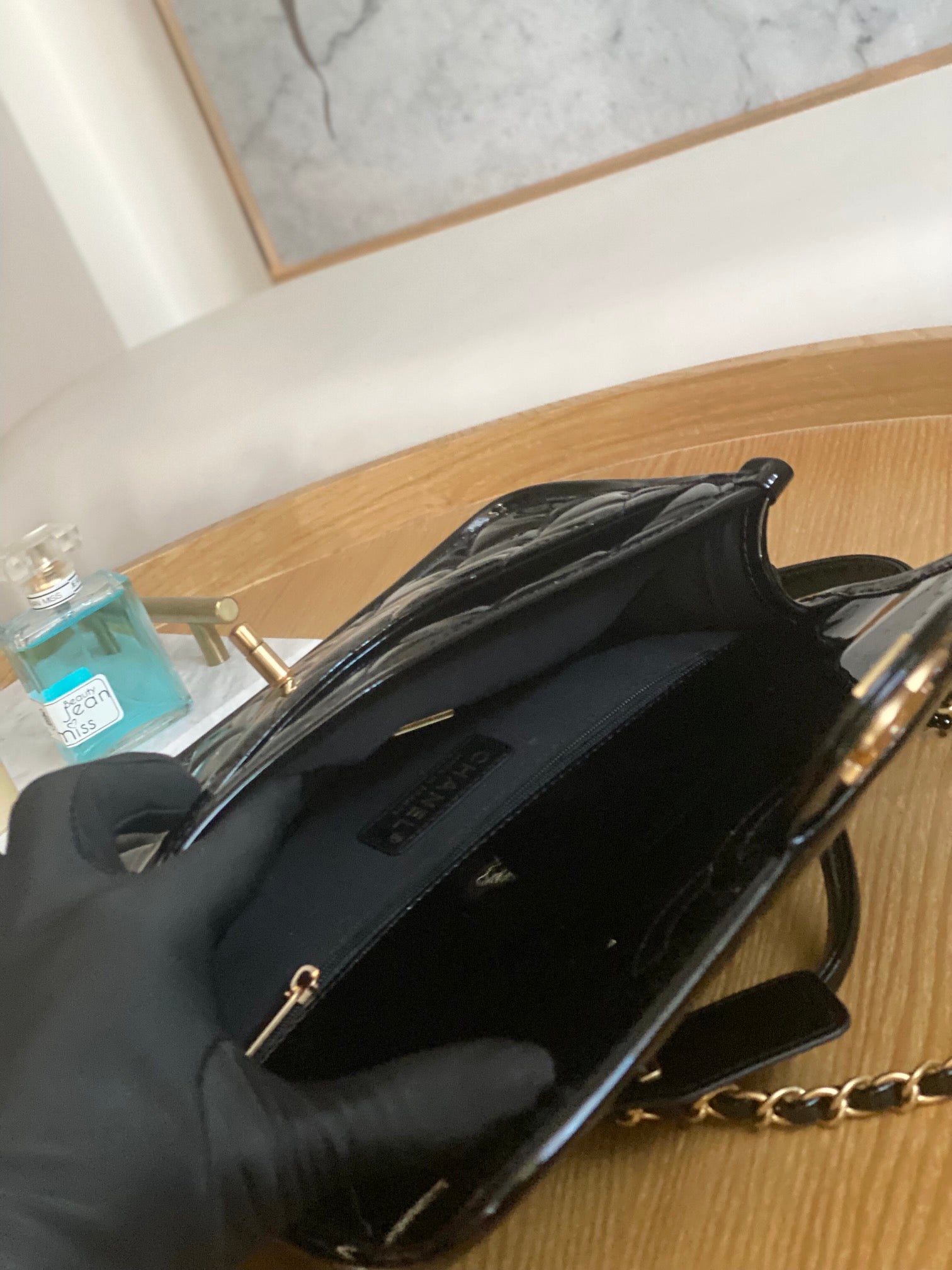 CHANEL Mini Flap Bag Lambskin, Patent Calfskin & Gold-Tone Metal Black