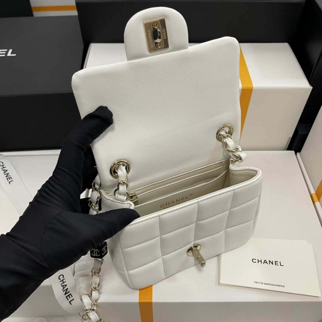 Chanel Mini Flap Bag in White Lambskin & Resin Gold-Tone Metal