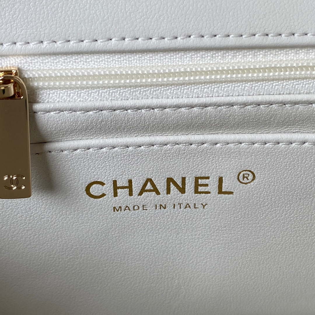 Chanel AS4141 Camellia Embossed With top Handle Bag White