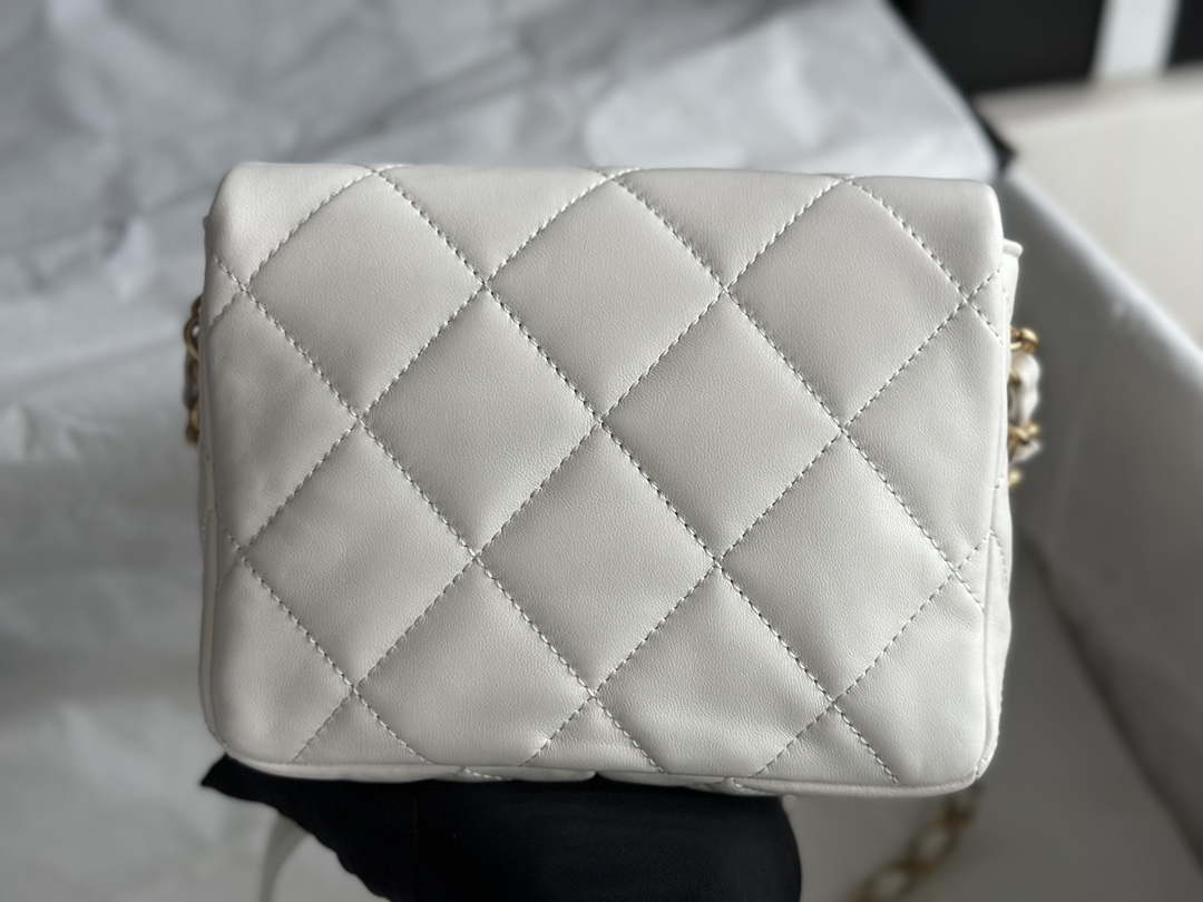 Chanel AS3979 Mini Flap Bag Lambskin Plexi & Gold-Tone Meta White
