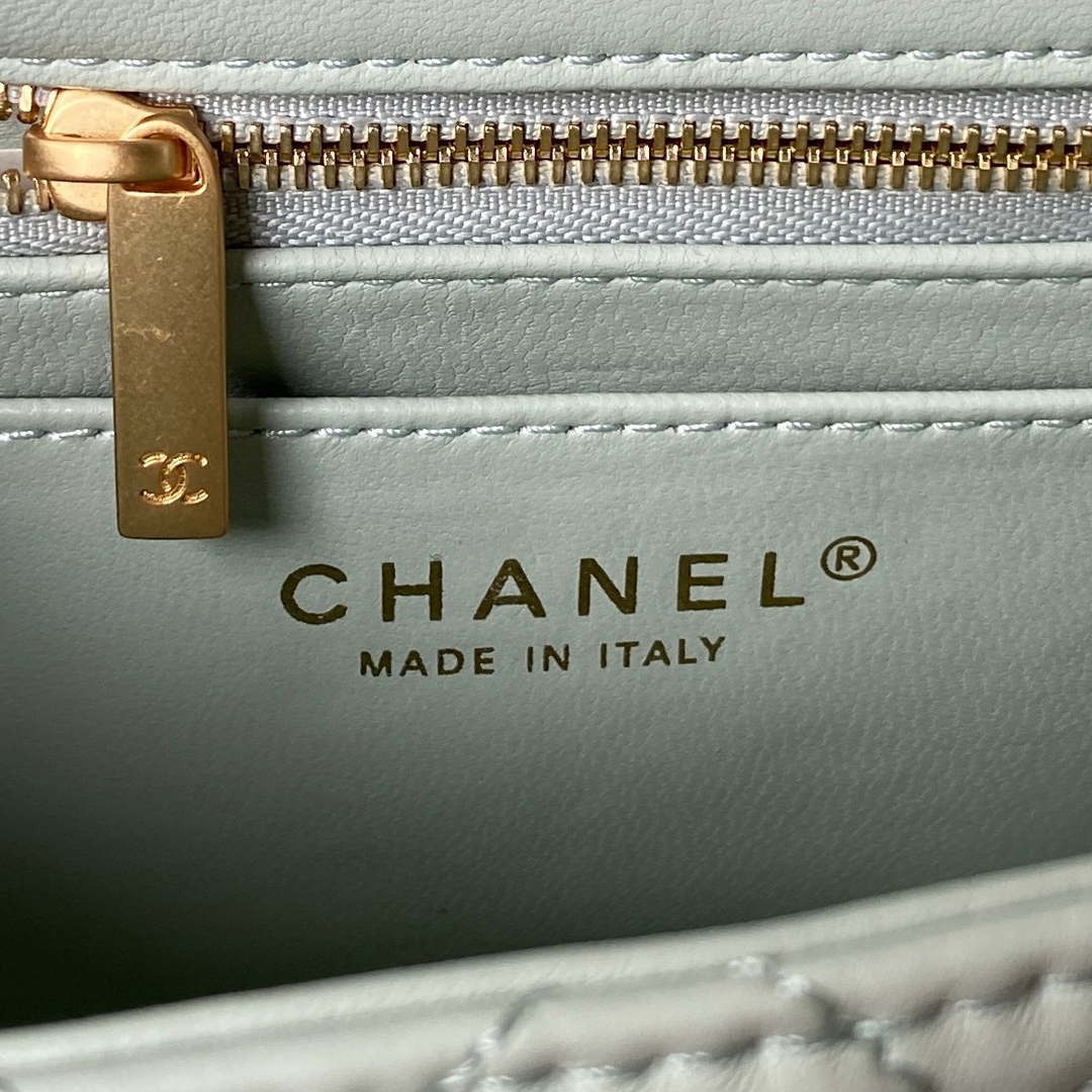 Chanel AS4040 Mini Flap Classic Bag 18 Woc Camellia Lambskin Green Gray -  lushenticbags