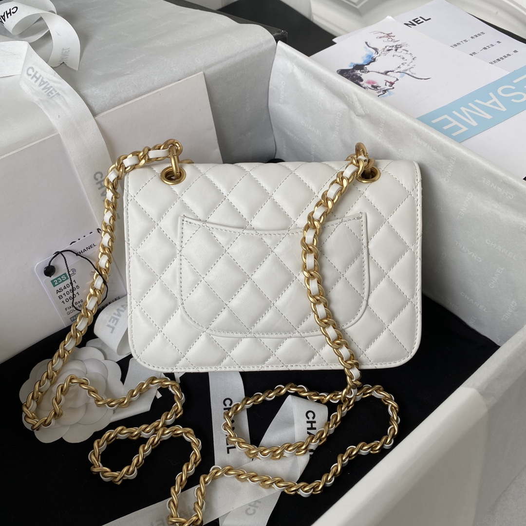 Chanel AS4051 Small Flap Classic Bag CF Lambskin White Gold