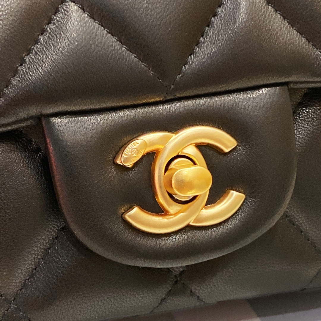 Chanel 23A Black Lambskin Crystal Top Handle Mini. 