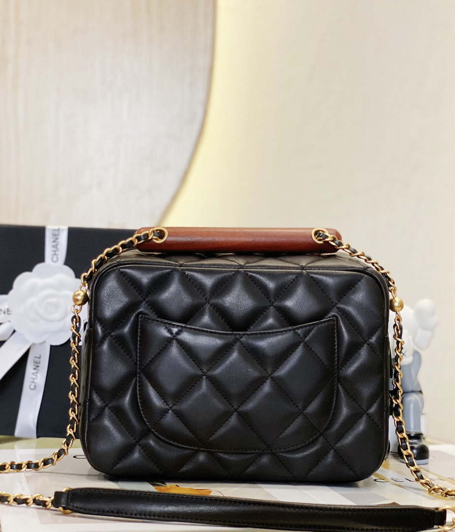 Chanel AS4198 MINI BOWLING BAG Lambskin & Wenge Wood Black - lushenticbags