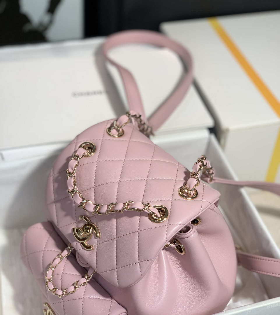 Chanel Backpack Duma Pink Lambskin CC AS2908 Gold - lushenticbags