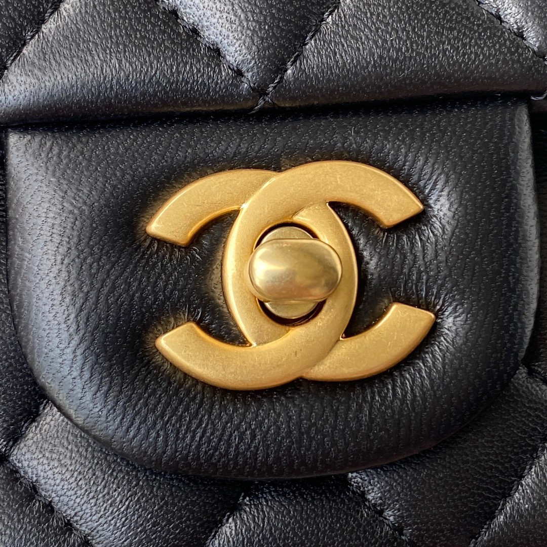 Chanel Mini flap Lambskin bag with top handle AS2431 Black gold -  lushenticbags