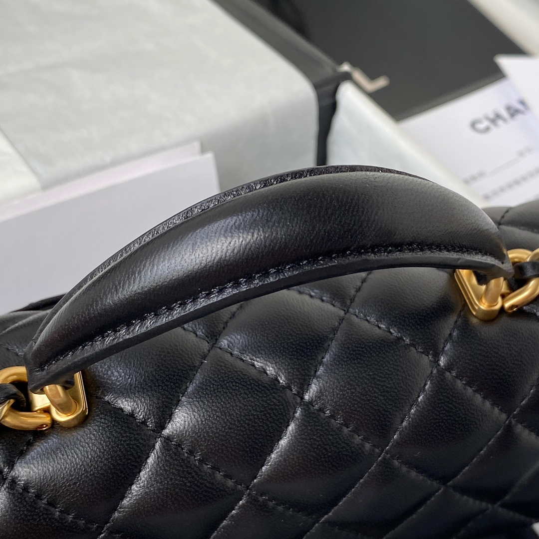 Chanel Mini flap Lambskin bag with top handle AS2431 Black gold -  lushenticbags
