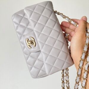 Chanel Classic Mini Rectangular, Grey Lambskin with Gold Hardware,